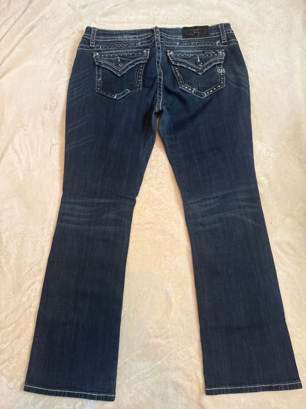 Miss Me Dark Indigo Flare Jeans with Embellished Pockets Boot size 33